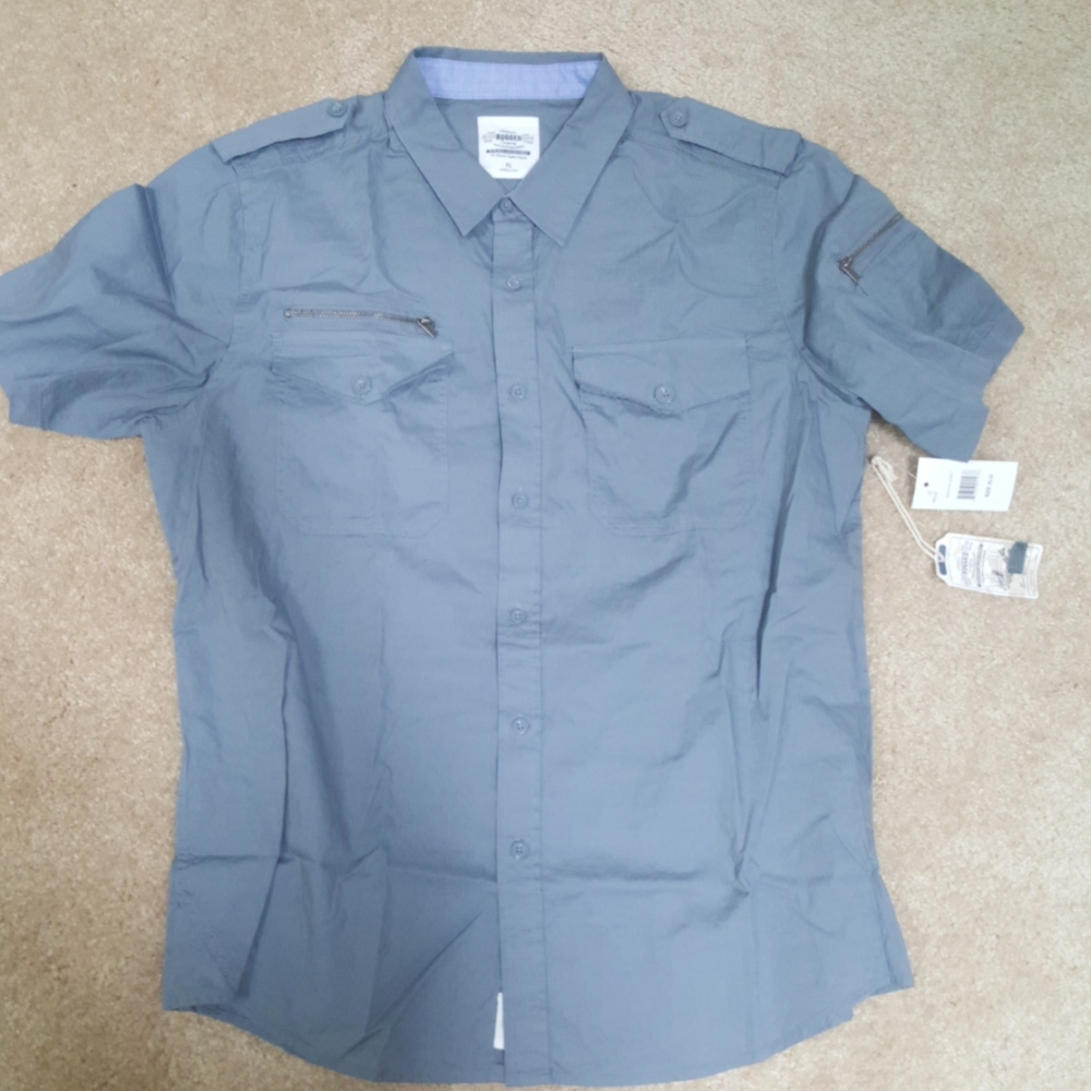 Men's rugged solid gray short-sleeve shirt Xl cott